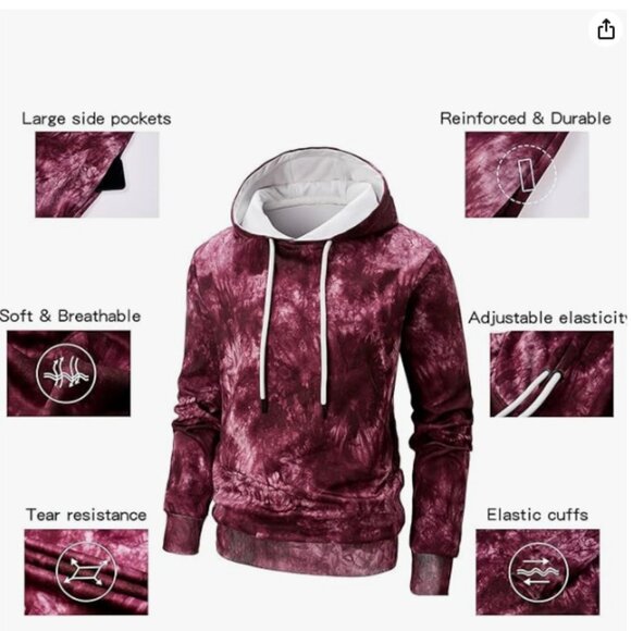 LINSPLLO MEN'S TIE DYE HOODIE PULLOVER SWEATSHIRT - Picture 4 of 5